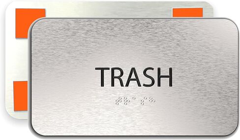 ADA Trash Sign for Business - Office Signs, Aluminum Brushed Silver, Tamper-Proof, Heavy Duty Mounting Tape, Easy Install, Office Décor, ADA Compliant, Grade 2 Braille (7" W x 4" H) ADASigns.org in Saudi Arabia