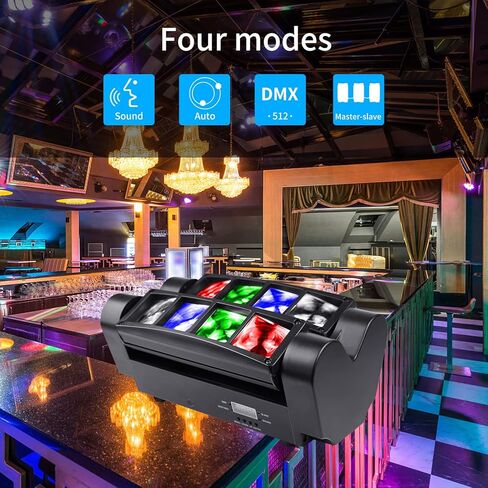 مصباح DJ برأس متحرك من Seven Stars، ضوء مسرح LED عنكبوت 8 عوارض، أوضاع التحكم الرئيسية/DMX/الصوت/التلقائي، إضاءة RGBW 4 في 1 لحفلات الزفاف، والكاريوكي، والديسكو، وعرض الضوء والأحداث (عبوة واحدة) in Kuwait