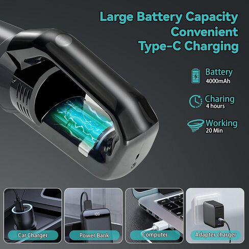 Hand Held Vacuum Cordless Rechargeable, Small Car Vacuum Portable Cordless, 10K Pa Strong Suction Wireless Handheld Vacuum Cleaner with LED Light, Washable Filter, 20Min Runtime for Home/Car/Pet Hair in Saudi Arabia