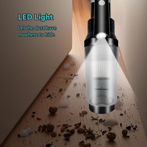 Hand Held Vacuum Cordless Rechargeable, Small Car Vacuum Portable Cordless, 10K Pa Strong Suction Wireless Handheld Vacuum Cleaner with LED Light, Washable Filter, 20Min Runtime for Home/Car/Pet Hair in Saudi Arabia