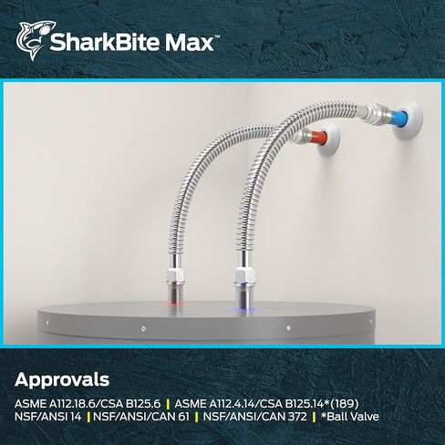 SharkBite Max 3/4 بوصة × 3/4 بوصة MIP × 18 بوصة موصل سخان مياه مرن مموج من الفولاذ المقاوم للصدأ، ادفع لتوصيل تركيبات السباكة النحاسية، أنابيب PEX، النحاس، CPVC، PE-RT، HDPE، URSS3134FX18Z in Kuwait