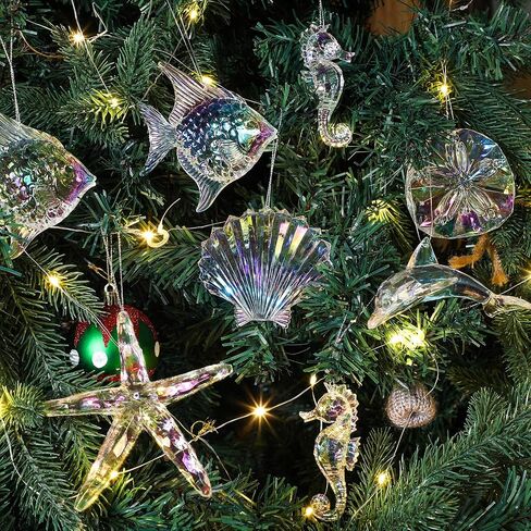 Geetery 15 Pcs Crystal Christmas Tree Ornaments Acrylic Clear Hanging Crystals for Christmas Decor Hand Blown Art Ornaments with Ropes for Christmas Xmas Party Decorations(Ocean Style) in Saudi Arabia