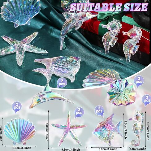 Geetery 15 Pcs Crystal Christmas Tree Ornaments Acrylic Clear Hanging Crystals for Christmas Decor Hand Blown Art Ornaments with Ropes for Christmas Xmas Party Decorations(Ocean Style) in Saudi Arabia