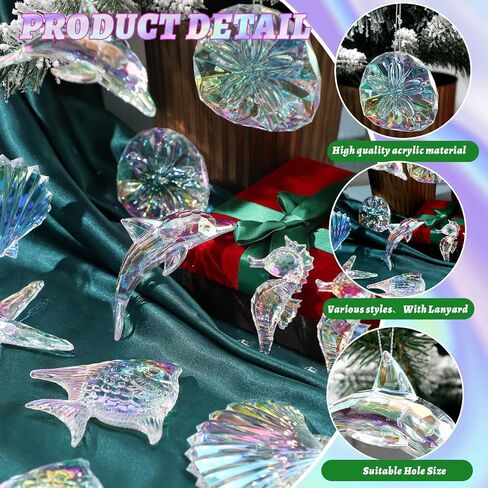 Geetery 15 Pcs Crystal Christmas Tree Ornaments Acrylic Clear Hanging Crystals for Christmas Decor Hand Blown Art Ornaments with Ropes for Christmas Xmas Party Decorations(Ocean Style) in Saudi Arabia