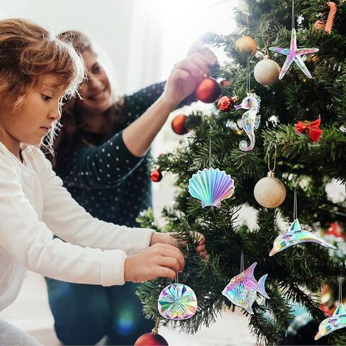 Geetery 15 Pcs Crystal Christmas Tree Ornaments Acrylic Clear Hanging Crystals for Christmas Decor Hand Blown Art Ornaments with Ropes for Christmas Xmas Party Decorations(Ocean Style) in Saudi Arabia