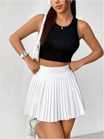 MakeMeChic Women's High Waisted Pleated Skirt Y2k Tennis Mini Skater A Line Skirt in Saudi Arabia