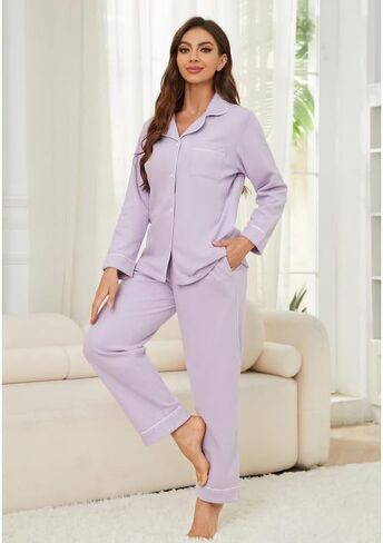 U2SKIIN Womens Button Up Pajama Sets Soft Long Sleeve Pajamas for Women Warm Flannel Knit Lounge Sets in Kuwait