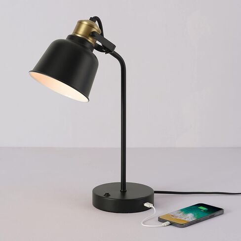 Globe Electric 56057 Zuri 20" Clip-Arm Desk Lamp, Matte Brass, Matte Black Shade, Adjustable Gooseneck, in-Line On/Off Switch in Saudi Arabia