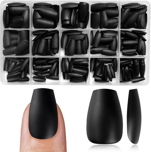 LuckForever 360pc Coffin Press on Nails Medium Fake Nails with Glue Tabs, Medium Press on Nails Coffin Stick Nails Black Acrylic Nails Press ons False Nails Women Short Ballerina Artificial Nails in Saudi Arabia
