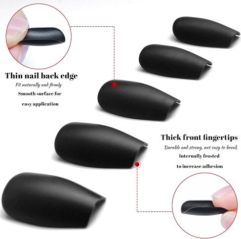 LuckForever 360pc Coffin Press on Nails Medium Fake Nails with Glue Tabs, Medium Press on Nails Coffin Stick Nails Black Acrylic Nails Press ons False Nails Women Short Ballerina Artificial Nails in Saudi Arabia