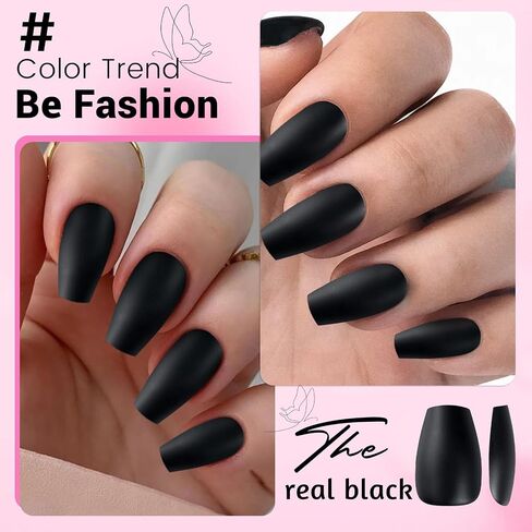 LuckForever 360pc Coffin Press on Nails Medium Fake Nails with Glue Tabs, Medium Press on Nails Coffin Stick Nails Black Acrylic Nails Press ons False Nails Women Short Ballerina Artificial Nails in Saudi Arabia