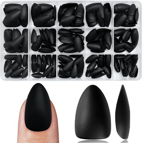 LuckForever 360pc Coffin Press on Nails Medium Fake Nails with Glue Tabs, Medium Press on Nails Coffin Stick Nails Black Acrylic Nails Press ons False Nails Women Short Ballerina Artificial Nails in Saudi Arabia