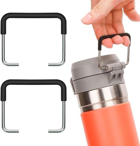 مقابض قطعتان من أجل Stanley Quick Flip GO 24oz 32oz، حامل زجاجة مياه من السيليكون المعدني الفاخر لأكواب ستانلي، مرفق حزام حامل لملحقات كأس ستانلي (أسود) in Saudi Arabia