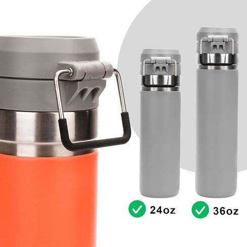 مقابض قطعتان من أجل Stanley Quick Flip GO 24oz 32oz، حامل زجاجة مياه من السيليكون المعدني الفاخر لأكواب ستانلي، مرفق حزام حامل لملحقات كأس ستانلي (أسود) in Saudi Arabia