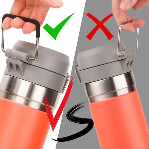مقابض قطعتان من أجل Stanley Quick Flip GO 24oz 32oz، حامل زجاجة مياه من السيليكون المعدني الفاخر لأكواب ستانلي، مرفق حزام حامل لملحقات كأس ستانلي (أسود) in Saudi Arabia