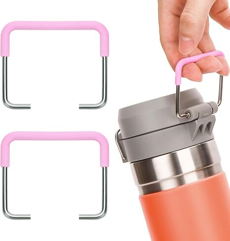 مقابض قطعتان من أجل Stanley Quick Flip GO 24oz 32oz، حامل زجاجة مياه من السيليكون المعدني الفاخر لأكواب ستانلي، مرفق حزام حامل لملحقات كأس ستانلي (أسود) in Saudi Arabia