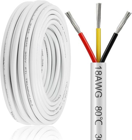 50FT 18 Gauge Wire 3 Conductor, 18AWG Electrical Wire, 18/3 Oxygen Free Stranded Tinned Copper Wire, Insulated Low Voltage Cable for LED Lamps Lights Automotive in Kuwait