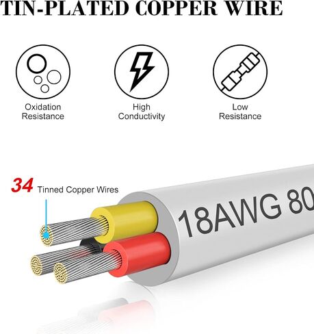 50FT 18 Gauge Wire 3 Conductor, 18AWG Electrical Wire, 18/3 Oxygen Free Stranded Tinned Copper Wire, Insulated Low Voltage Cable for LED Lamps Lights Automotive in Kuwait