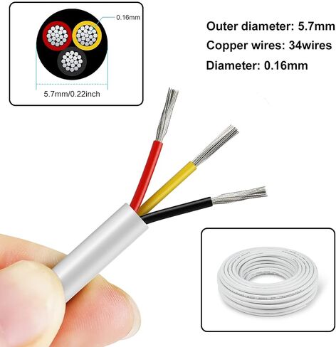 50FT 18 Gauge Wire 3 Conductor, 18AWG Electrical Wire, 18/3 Oxygen Free Stranded Tinned Copper Wire, Insulated Low Voltage Cable for LED Lamps Lights Automotive in Kuwait