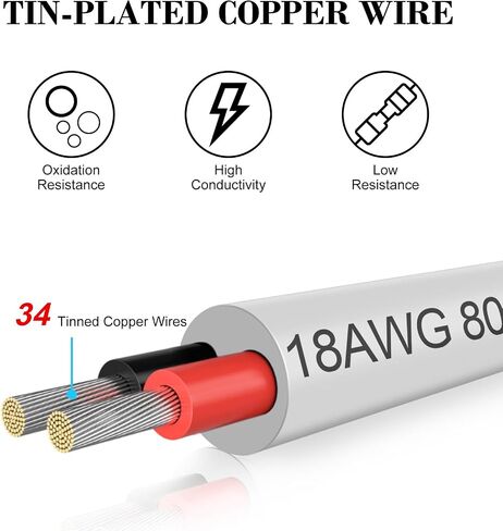 50FT 18 Gauge Wire 3 Conductor, 18AWG Electrical Wire, 18/3 Oxygen Free Stranded Tinned Copper Wire, Insulated Low Voltage Cable for LED Lamps Lights Automotive in Kuwait