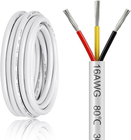 سلك 50FT 18 قياس 3 موصل، سلك كهربائي 18AWG، سلك نحاسي معلب خالي من الأكسجين 18/3، كابل معزول منخفض الجهد لمصابيح LED وأضواء السيارات in Kuwait