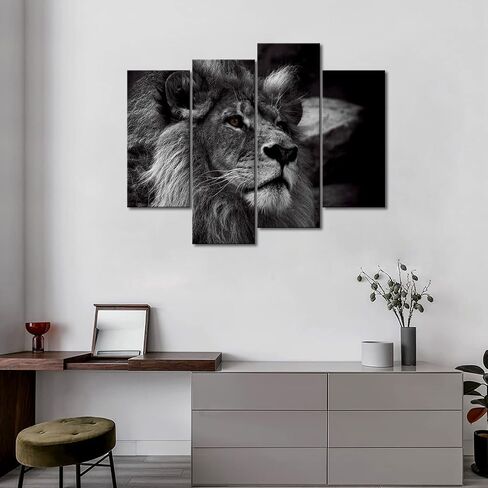 Black and White Lion Head Portrait Wall Art Painting Pictures Print On Canvas Animal The Picture for Home Modern Decoration in Kuwait