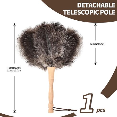 Ostrich Feather Duster 12 Inch Feather Duster Fluffy Natural Ostrich Feathers with Wooden Handle Ostrich Feather Duster for Cleaning Supplies(Natural) in Saudi Arabia