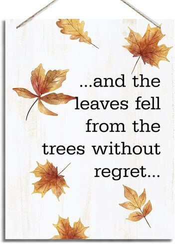 Autumn Decor Sign, Decorative Hanging Wood Plaque for Wall, Leaves Wall Decor, Vintage Home Decor, Shop Decor, Inspirational Fall Decor, The Leaves Fell from the Trees without Regret Sign in Saudi Arabia
