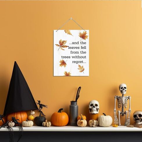 Autumn Decor Sign, Decorative Hanging Wood Plaque for Wall, Leaves Wall Decor, Vintage Home Decor, Shop Decor, Inspirational Fall Decor, The Leaves Fell from the Trees without Regret Sign in Saudi Arabia