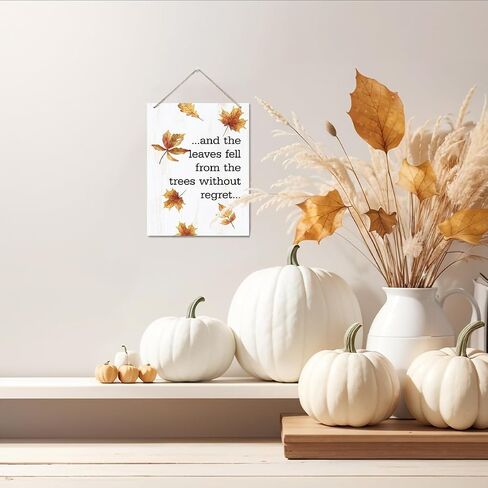 Autumn Decor Sign, Decorative Hanging Wood Plaque for Wall, Leaves Wall Decor, Vintage Home Decor, Shop Decor, Inspirational Fall Decor, The Leaves Fell from the Trees without Regret Sign in Saudi Arabia