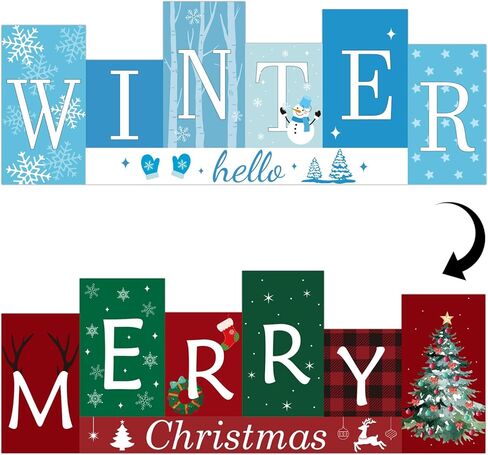 Christmas Table Decorations Wooden Winter Table Centerpieces Merry Christmas Reversible Double-sided Pattern Table Sign Standing Tabletop Merry Christmas for Holiday Office Desk Party Shelf Farmhouse in Saudi Arabia