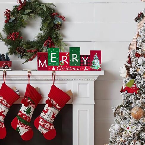 Christmas Table Decorations Wooden Winter Table Centerpieces Merry Christmas Reversible Double-sided Pattern Table Sign Standing Tabletop Merry Christmas for Holiday Office Desk Party Shelf Farmhouse in Saudi Arabia
