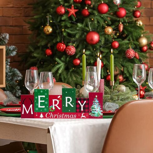 Christmas Table Decorations Wooden Winter Table Centerpieces Merry Christmas Reversible Double-sided Pattern Table Sign Standing Tabletop Merry Christmas for Holiday Office Desk Party Shelf Farmhouse in Saudi Arabia