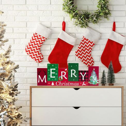 Christmas Table Decorations Wooden Winter Table Centerpieces Merry Christmas Reversible Double-sided Pattern Table Sign Standing Tabletop Merry Christmas for Holiday Office Desk Party Shelf Farmhouse in Saudi Arabia