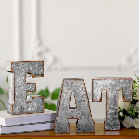 Vercraft Galvanized Eat Sign Metal Letter Eat Decorative Tabletop Sign Rustic Wall Hanging or Freestanding Decor 3D Vintage Large Shelf Decor for Kitchen Home Office Coffee Decoration in Saudi Arabia