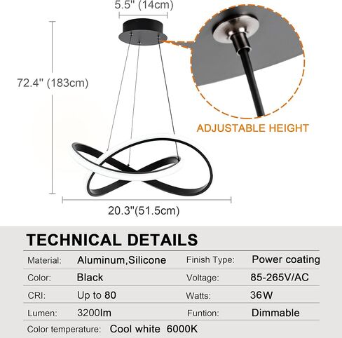 MAYNA Modern LED Pendant Light Fixture, Contemporary LED Chandelier with Irregular Ring Lights, Adjustable Modern Chandeliers for Dining Room Kitchen Entryway Living Room Bedroom, 6000K Daylight in Saudi Arabia