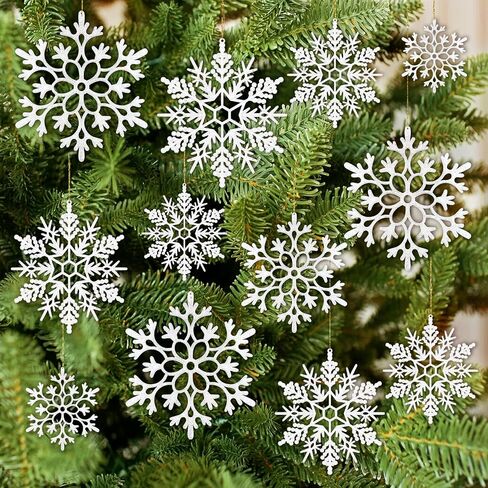 42pcs White Snowflake Ornaments-Christmas Tree Decorations, Hanging Snowflake Decorations for Christmas Tree Decor, Plastic Glitter Snow Flakes Ornaments for Christmas Indoor Winter Wonderland Decor in Saudi Arabia
