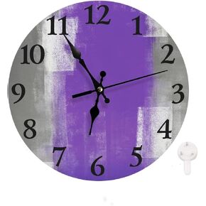 LOKMU Silent Non Ticking Clock 12 Inch,Round Wall Clock,Decorative for Living Room, Kitchen, Home,Bathroom, Bedroom, Office or School Grey and Purple Abstract Art Painting