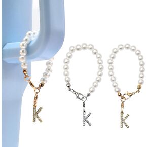 HOMICO 2PCS Pearl Shaped Letter Chain Accessories for Stanley Cup Personalized Name ID Rhinestone Letters Chain Accessories for Stanley Tumbler