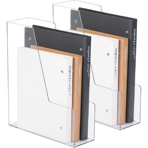 Vertical File Holder, PET Desk Organizer and Storage Bins Holding for Magazines, Binders, Notebooks, Envelopes, Papers, Multi-purpose Plastic Document Organizer for Home Office, Black, 4 Pack in Kuwait