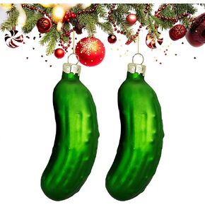 2Pcs Christmas Glass Pickle Ornament for Christmas Tree Ornaments Funny Green Lucky Pickle for Christmas Xmas Tree Holidays Decorations (Pickle, 2)