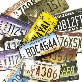 6 Pieces Assorted Retro Vintage State Number Tags, 3D Embossed Licenses, Home Wall Decoration