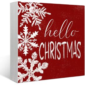 Mtrgdn Hello Christmas Signs for Home Decor,Christmas Snowflake Decorations Indoor for Table Wood Box Sign, Wooden Sign Desk Decor for Bedroom Living Room,Christmas Gifts for Women