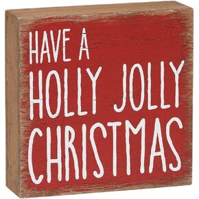 'Have a Holly Jolly Christmas' Wood Block Sign - 3.5" Rustic Wooden Christmas Sign for Holiday Decor