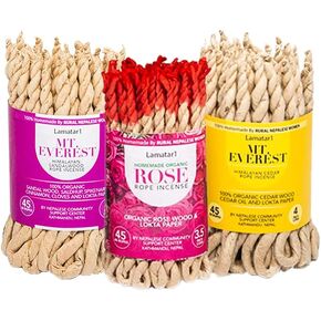 Aromatherapy Set of 3 Tibetan Home Made Rose Rope Incense, Himalayan Cedar, Sandalwood, 100 % Handmade by Rural Nepali Women (Himalayan Cedar, Sandalwood and Rose)