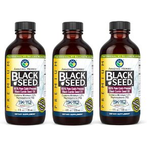 Amazing Herbs Premium Black Seed Oil - Gluten Free, Non GMO, Cold Pressed Nigella Sativa Aids in Digestive Health, Immune Support, Brain Function - 4 Fl Oz (Pack of 3)