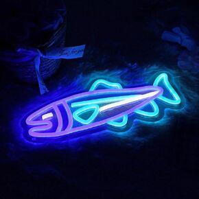 Salmon Fish Neon Sign Sea Art Neon Light Fish LED Neon Sign for Room Wall Décor Dimmable LED Neon Light for Bar Restaurant Music Concert Man Cave Game Room Wall Art 11.8"×7.9"