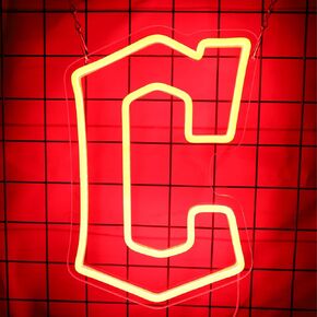 Cleveland Guard Neon Sign for Sports Studio Baseball Neon Light LED Team Sign Sports Neon Sign for Sports Fans Man Cave Wall Decor University Dormitory Decoration USB Powered Dimmable 8.7"*13"