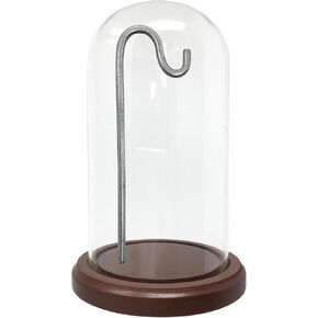 Clear Glass Dome with Hook & Base - 7 1/4" H x 4 7/8" W - Wooden Base - Display Dome - Metal Hook