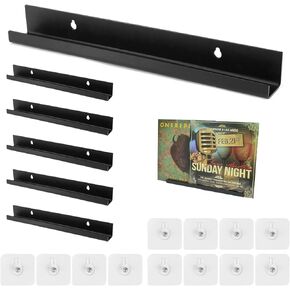 QWORK 15 Inch Floating Shelves, Acrylic Black Wall Mount Display Shelf for Books, Collectibles - Corner Floating Shelves with Simple Installation, 6 Pcs